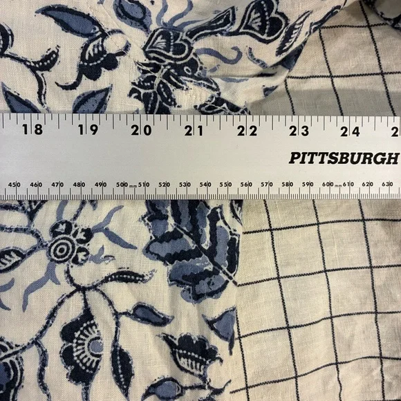 Nwot Rachel Zoe Floral Linen Button Shirt Top M High Low Hem Coastal Grandma - Picture 7 of 7